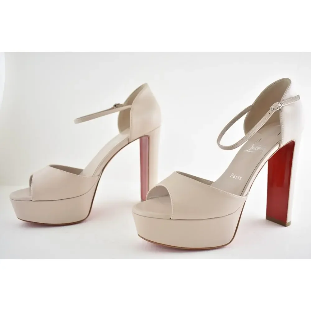 Christian Louboutin Sandaloo 130 Pearl Leather Platform Block Heel Sandal 40